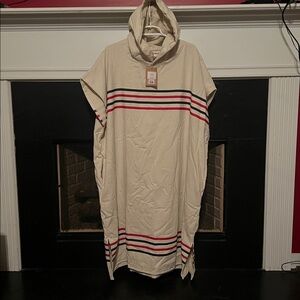 NWT SandCloud Classic Border Natural Hooded Poncho Red/Navy Stripes